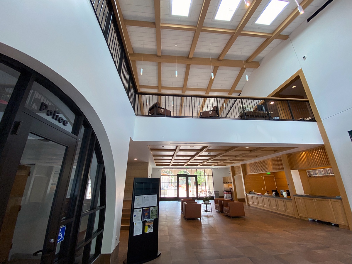 Interior of Atherton Civic Center. It is conditioned using a Ray Magic radiant cooling and heating system.