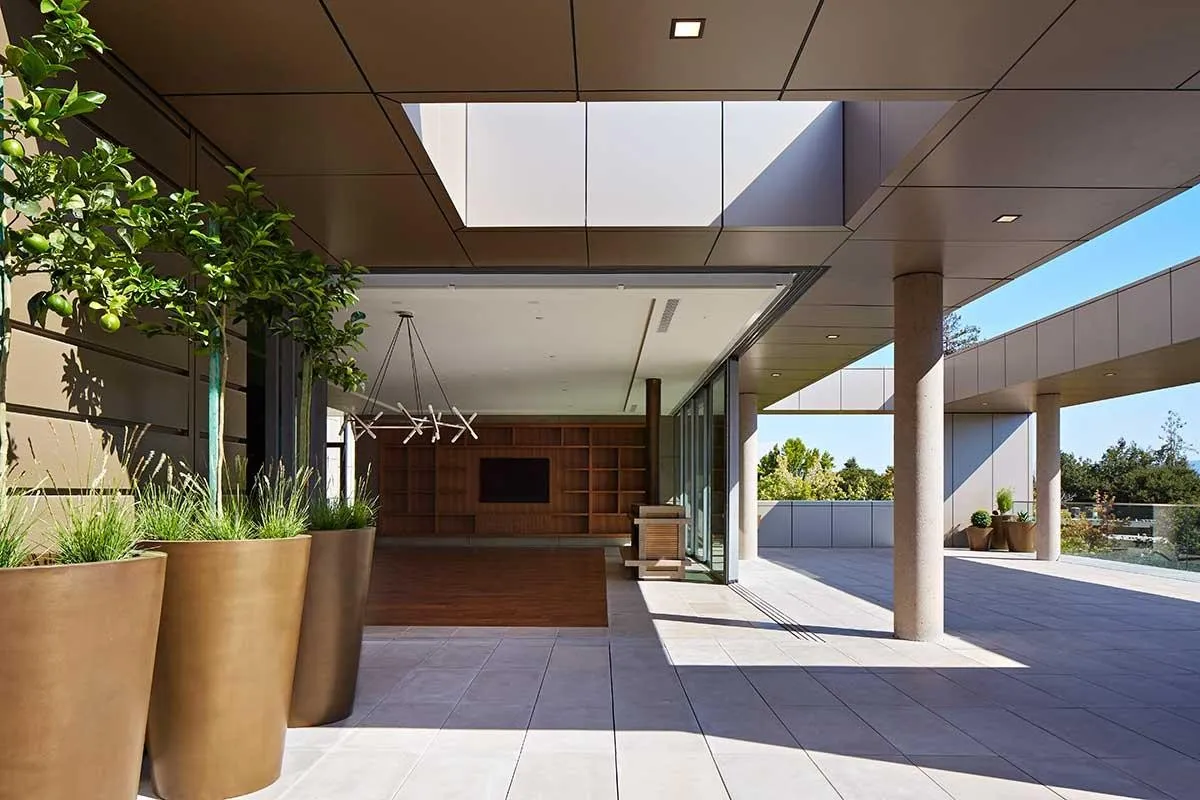 Patio of our penthouse project which relies on radiant ceiling panels for hydronic heating and cooling.